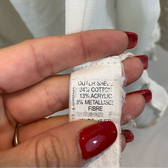 Zara Knit White Open Front Cardigan Sweater with Silver Metal Details Large - Picture 9 of 13